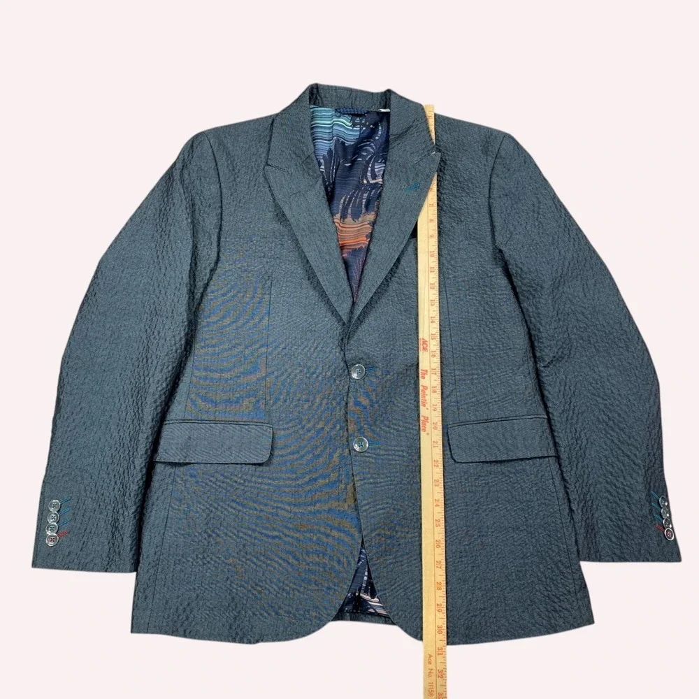 Robert Graham Barrichello Seersucker Sport Coat Mens 44 Tailored Fit Grey Blazer